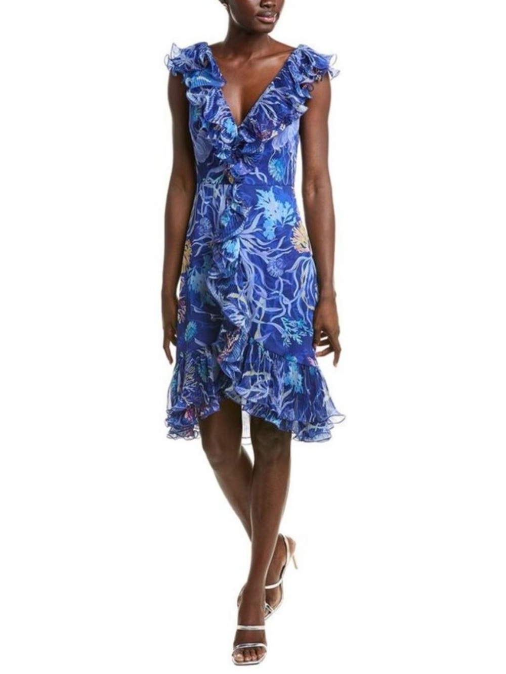 Tadashi Shoji blue oceanic ruffle dress, size 8